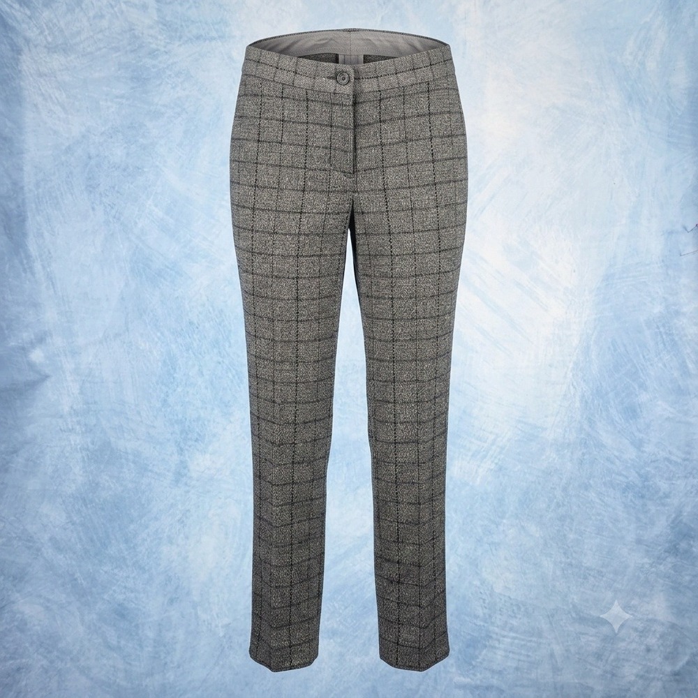Amanda + Chelsea Womens Gray Windowpane Plaid Dress Pants Straight Leg Size 10